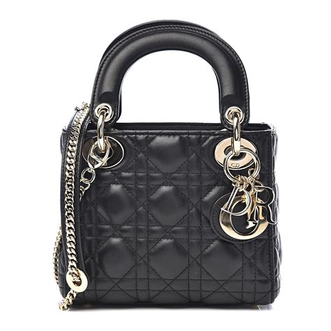 mini lady dior bag in black lambskin|lambskin Lady Dior cannage.